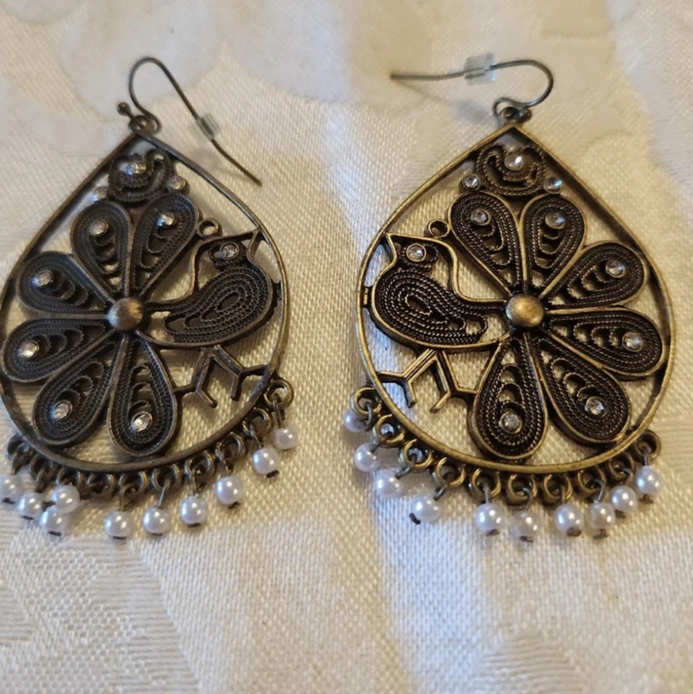 Brass Peacock Earrings